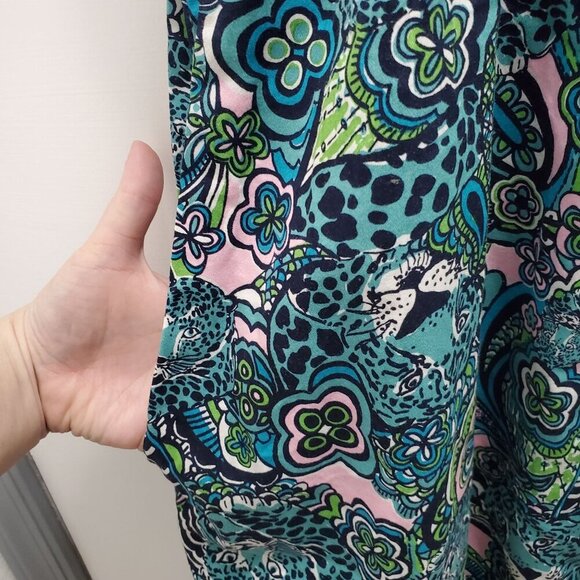 Lilly Pulitzer Girl's Teal Multi Tiger Paisley Print Flutter Sleeve Dress Sz 14 - Picture 4 of 8